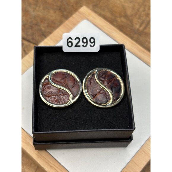 Haberdasher SWANK Brown Cuff Link Slides Collection, Retro Alligator Print Vinta - Picture 2 of 5